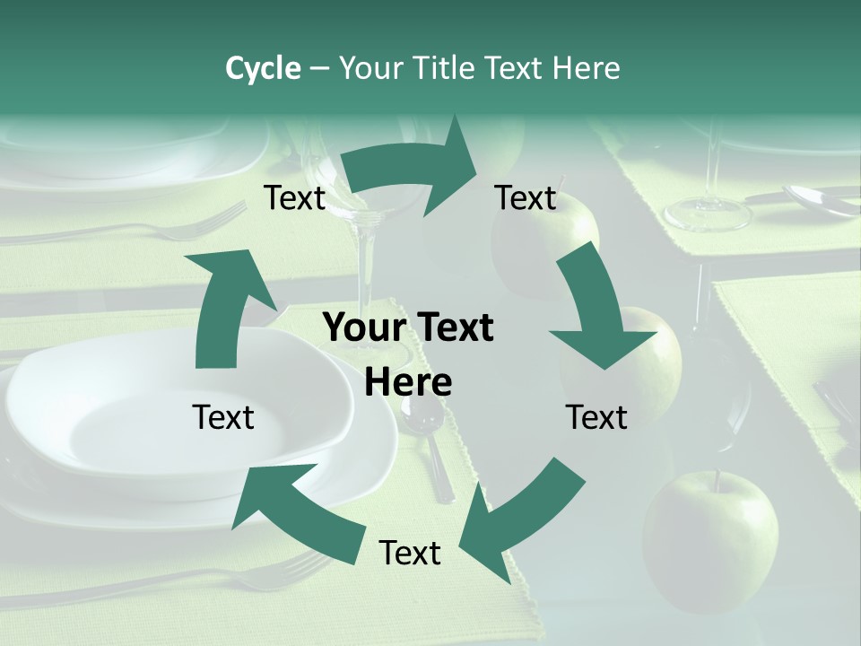 A Table Set With Place Settings And Green Apples PowerPoint Template