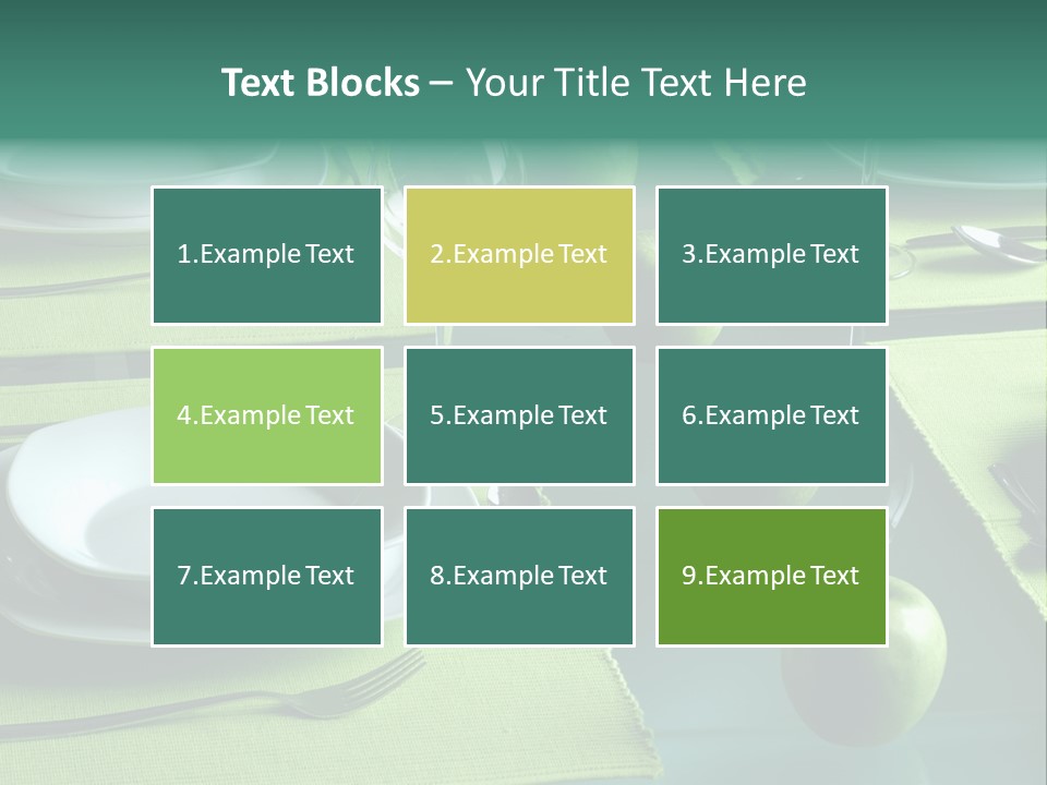 A Table Set With Place Settings And Green Apples PowerPoint Template