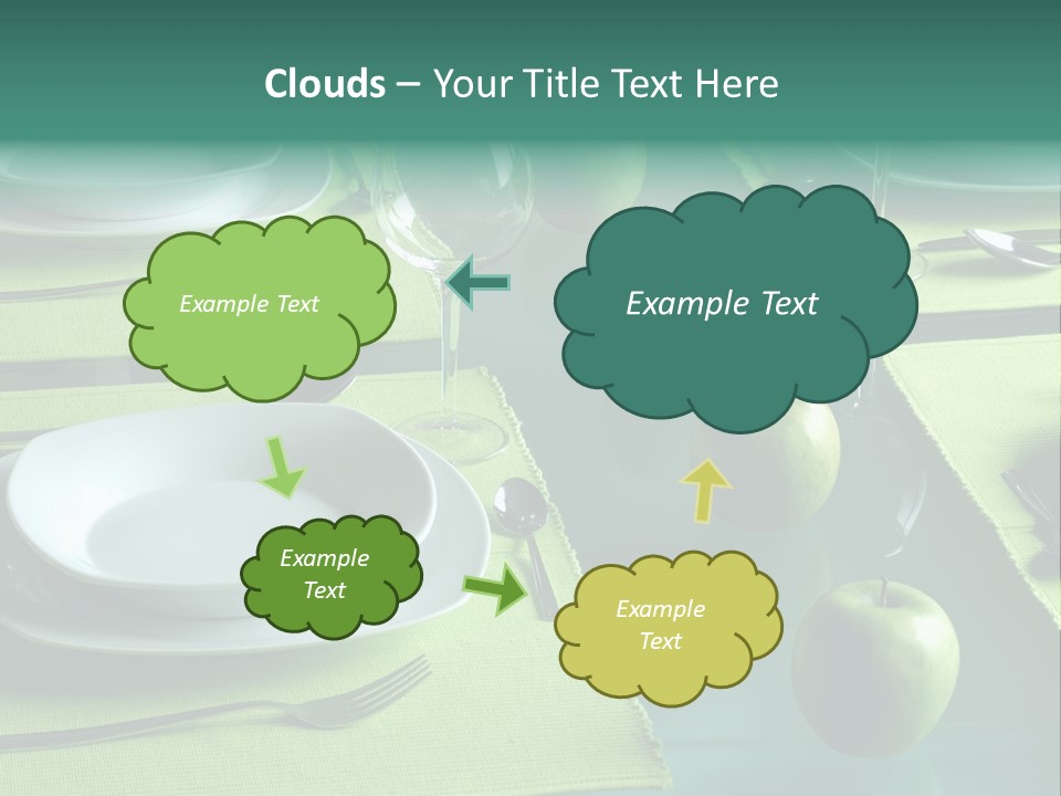 A Table Set With Place Settings And Green Apples PowerPoint Template