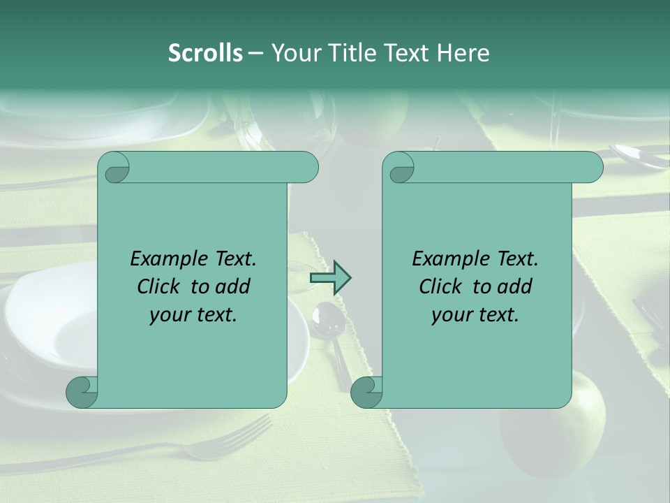 A Table Set With Place Settings And Green Apples PowerPoint Template