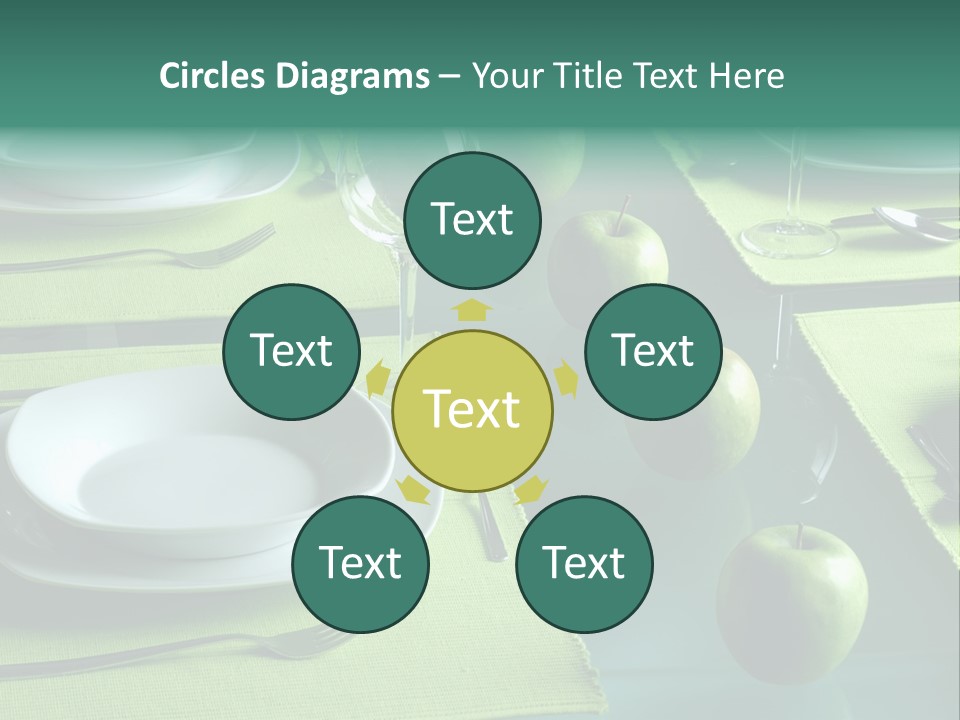 A Table Set With Place Settings And Green Apples PowerPoint Template