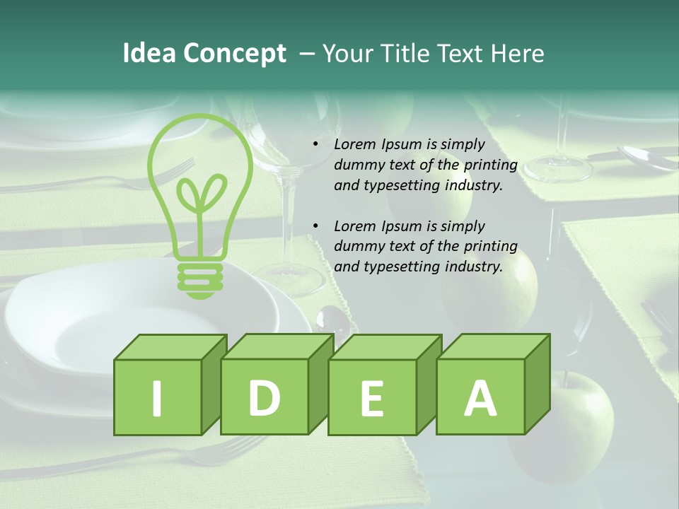 A Table Set With Place Settings And Green Apples PowerPoint Template