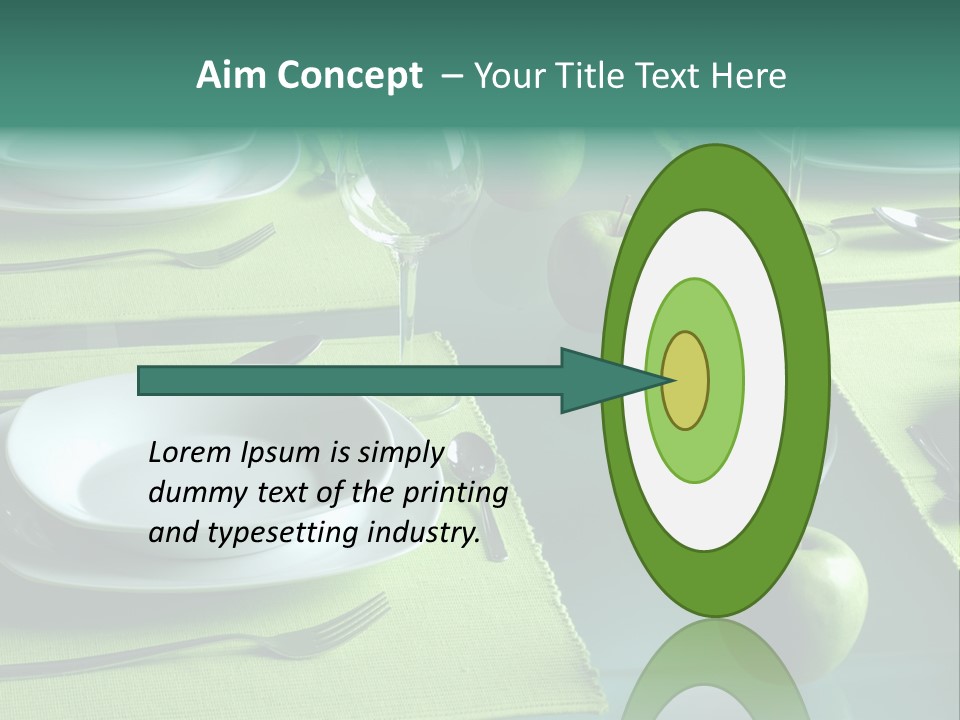 A Table Set With Place Settings And Green Apples PowerPoint Template