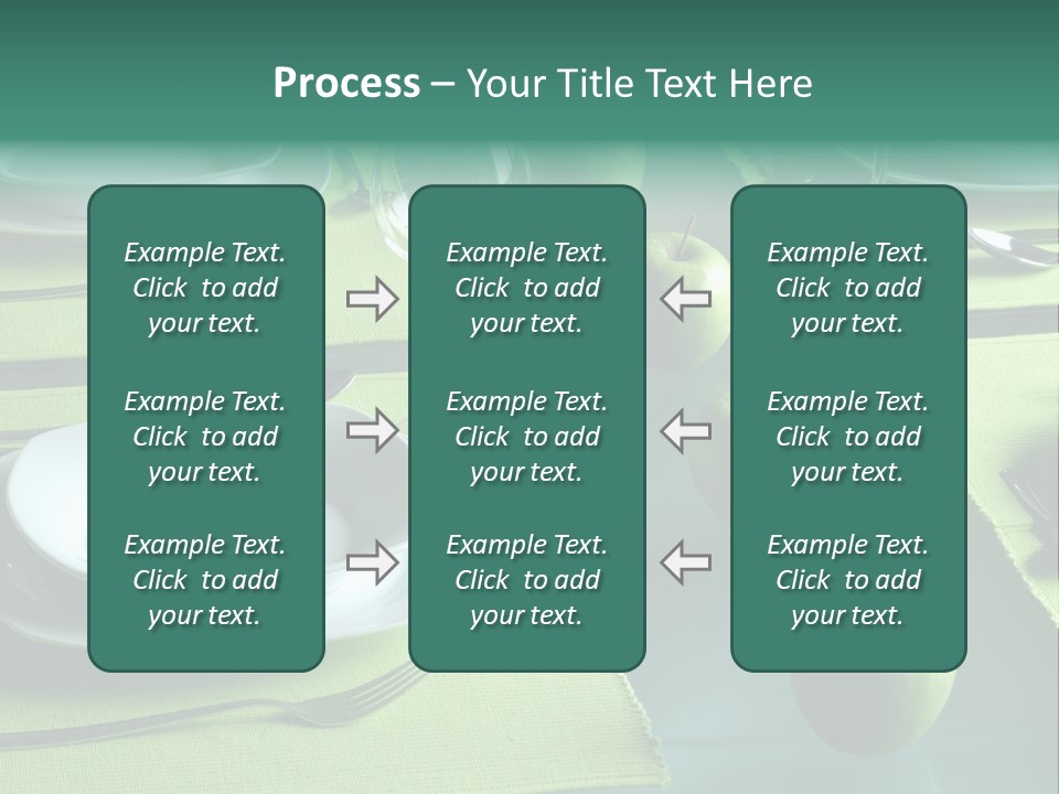 A Table Set With Place Settings And Green Apples PowerPoint Template