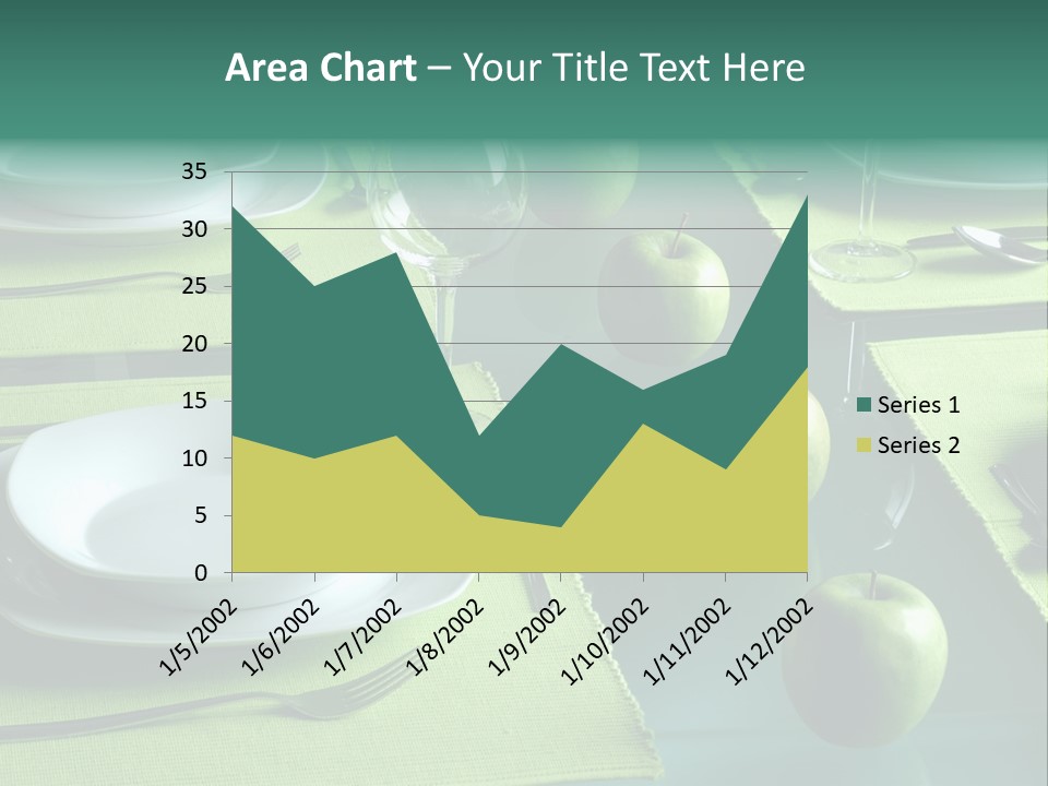A Table Set With Place Settings And Green Apples PowerPoint Template