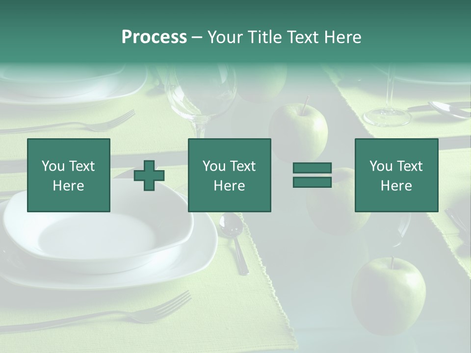 A Table Set With Place Settings And Green Apples PowerPoint Template