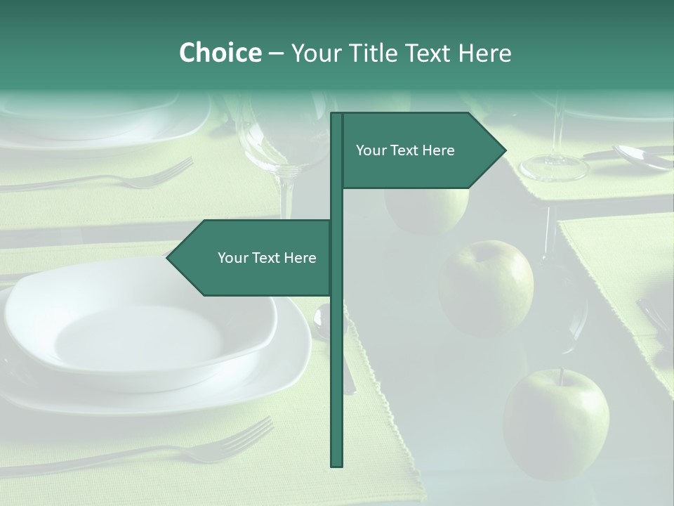A Table Set With Place Settings And Green Apples PowerPoint Template