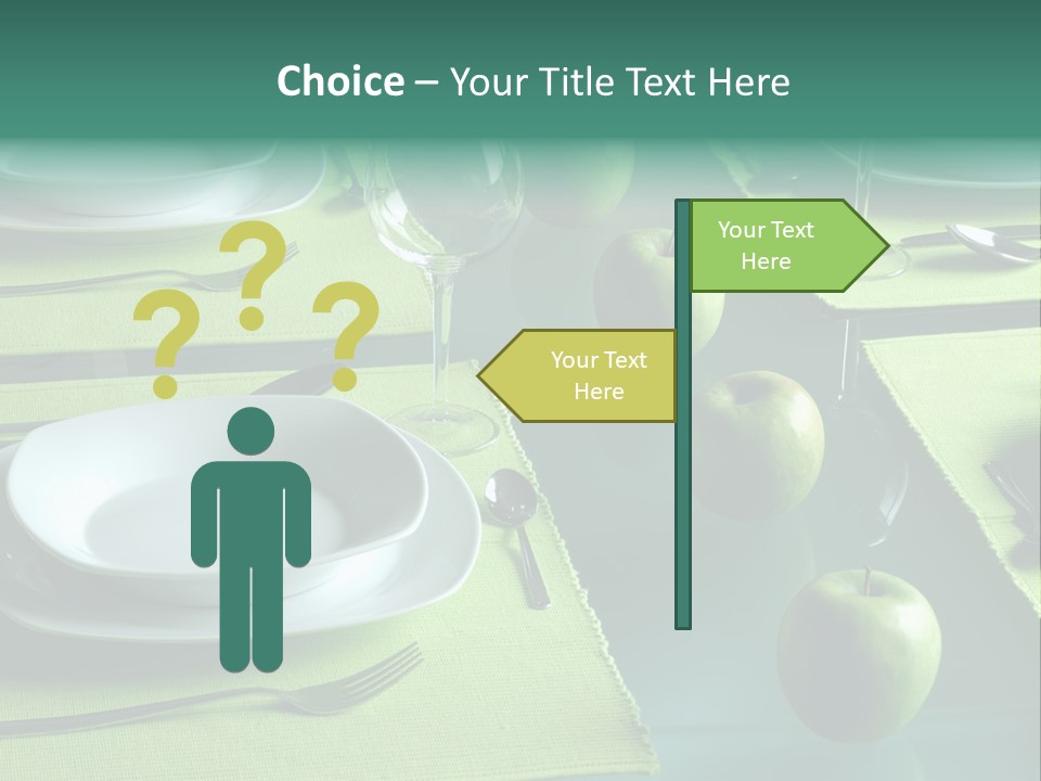 A Table Set With Place Settings And Green Apples PowerPoint Template
