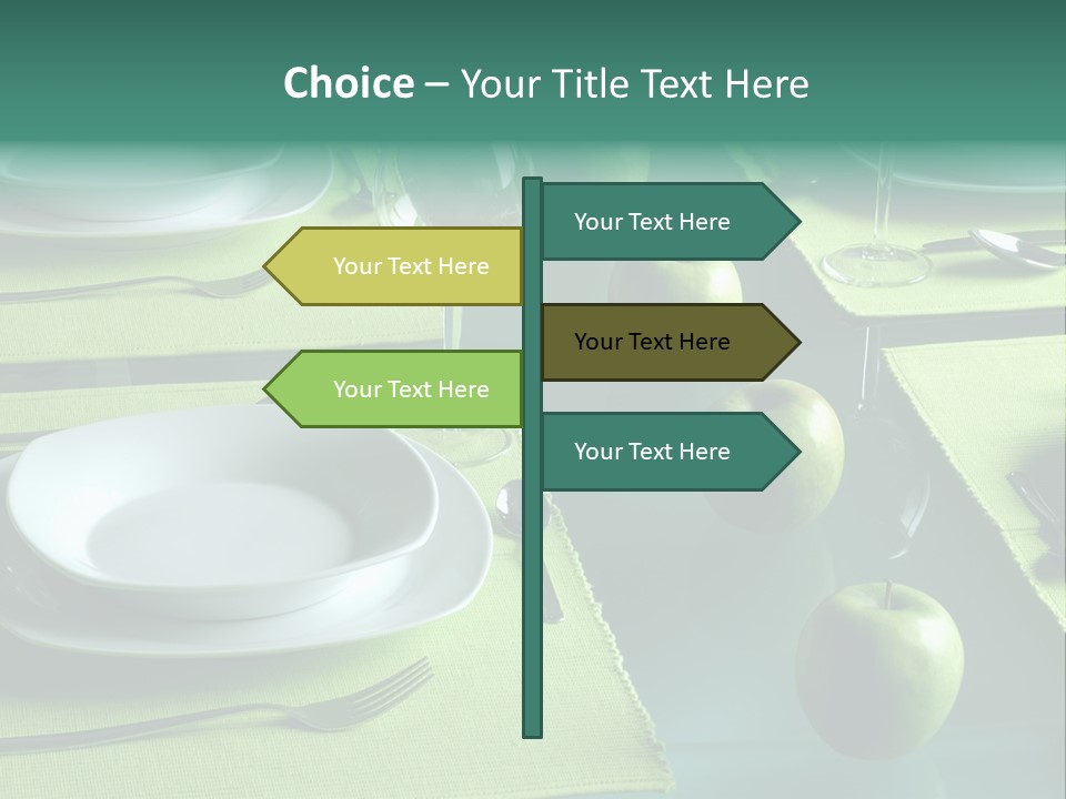 A Table Set With Place Settings And Green Apples PowerPoint Template