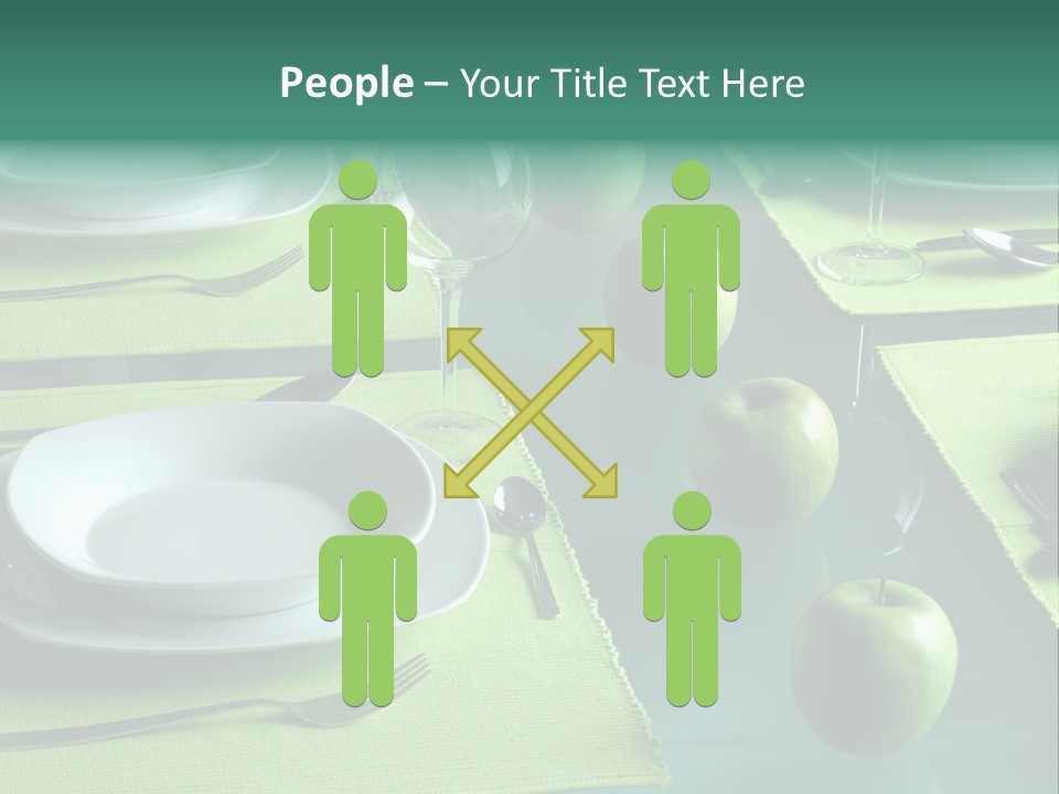 A Table Set With Place Settings And Green Apples PowerPoint Template