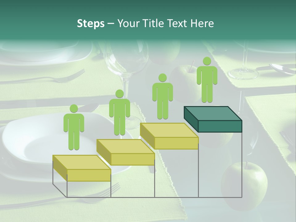 A Table Set With Place Settings And Green Apples PowerPoint Template