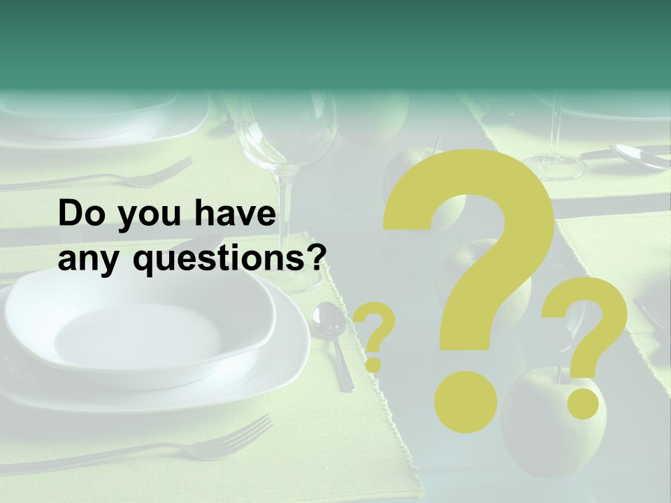 A Table Set With Place Settings And Green Apples PowerPoint Template