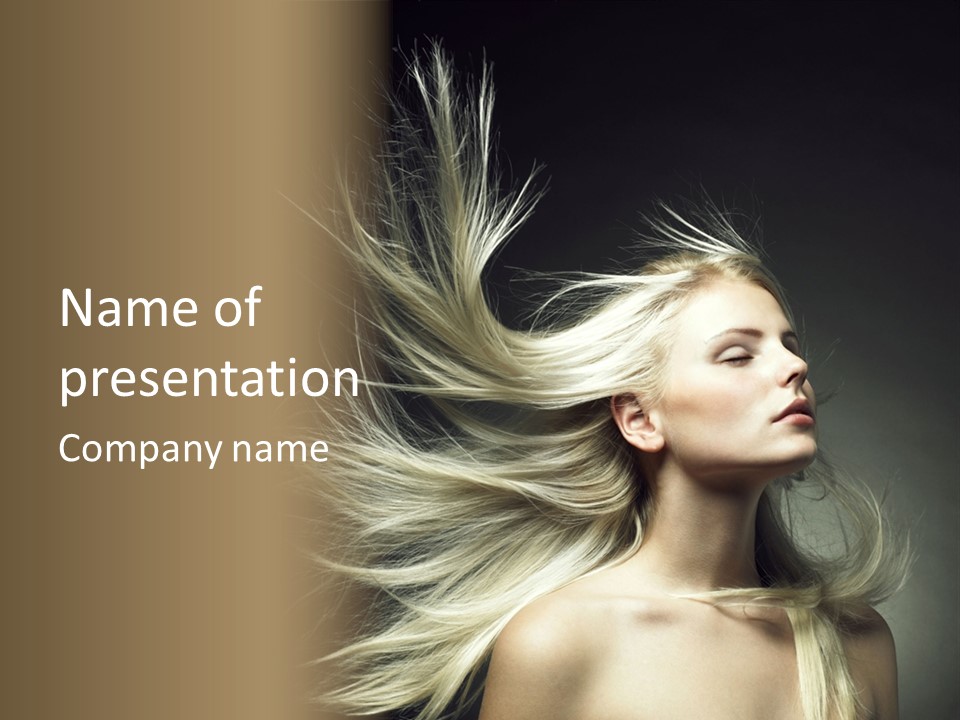 A Beautiful Blonde Woman With Long Hair In Motion PowerPoint Template