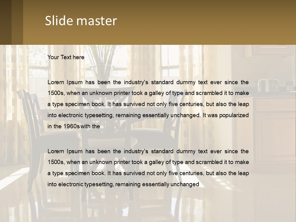 A Dining Room Table With Chairs And A Vase Of Flowers PowerPoint Template