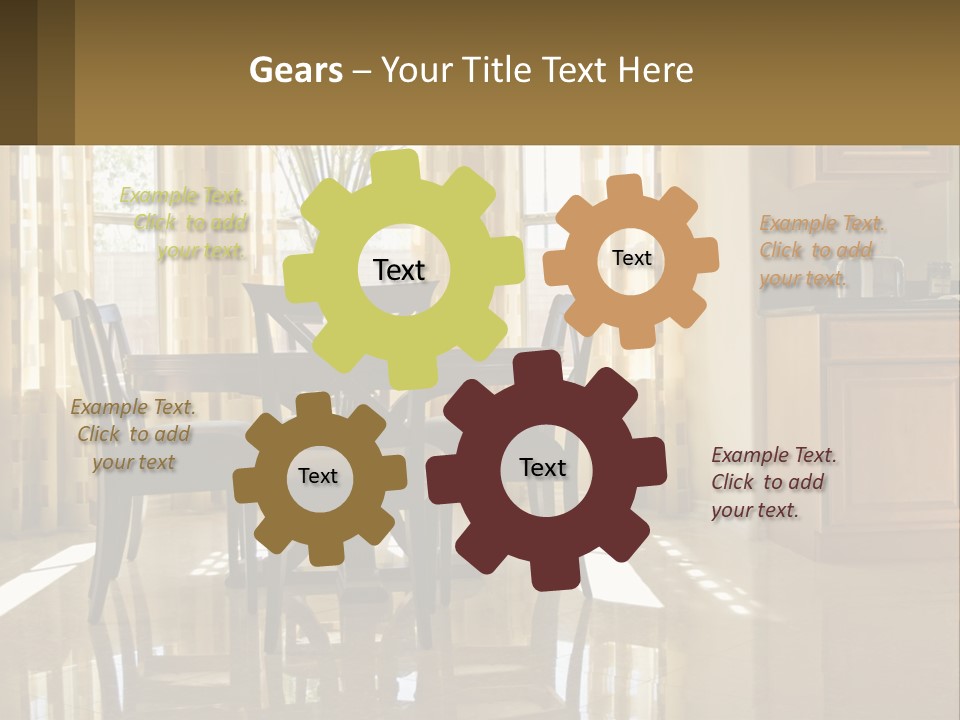 A Dining Room Table With Chairs And A Vase Of Flowers PowerPoint Template