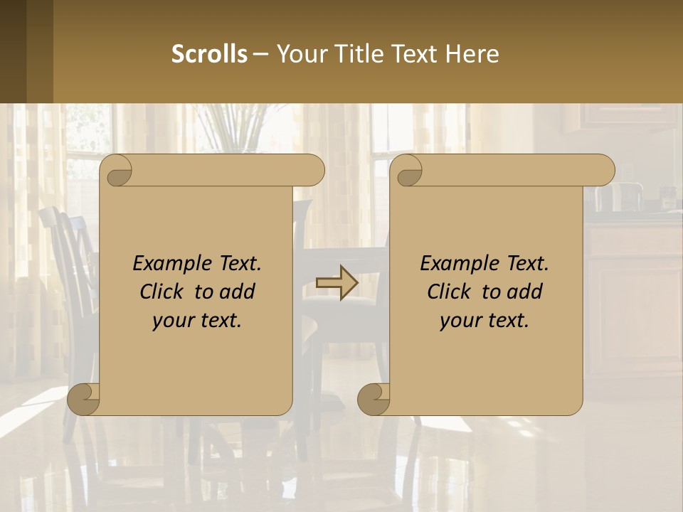 A Dining Room Table With Chairs And A Vase Of Flowers PowerPoint Template