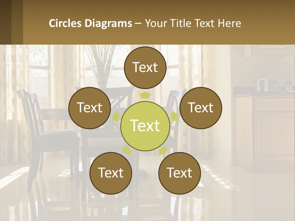 A Dining Room Table With Chairs And A Vase Of Flowers PowerPoint Template