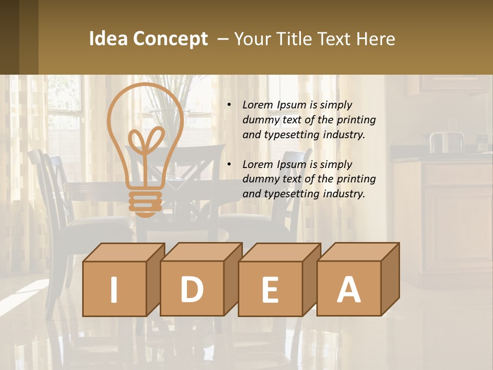 A Dining Room Table With Chairs And A Vase Of Flowers PowerPoint Template