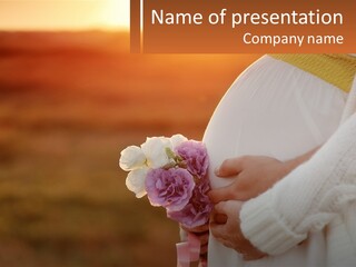 A Pregnant Woman Holding A Bouquet Of Flowers PowerPoint Template