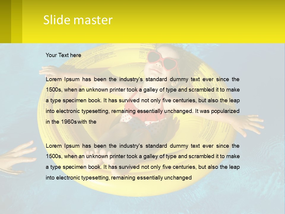 A Little Girl In A Red Swimsuit Floating On A Raft In A Pool PowerPoint Template