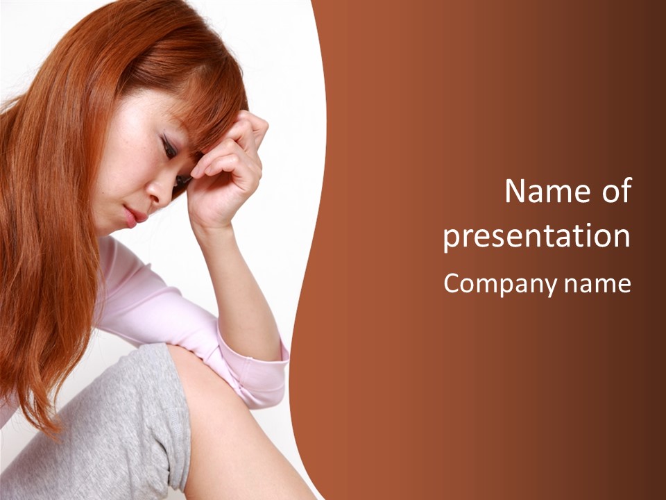 A Woman With Red Hair Is Sitting Down PowerPoint Template