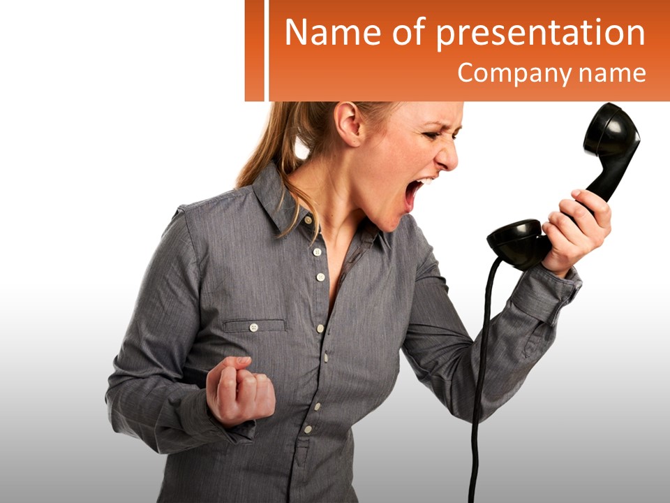 A Woman Holding A Telephone Up To Her Ear PowerPoint Template