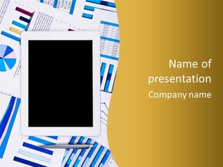 A Tablet On Top Of A Pile Of Papers With A Pen PowerPoint Template