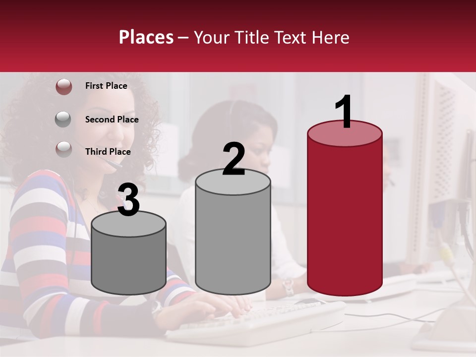 A Woman Sitting In Front Of A Computer With A Headset On PowerPoint Template