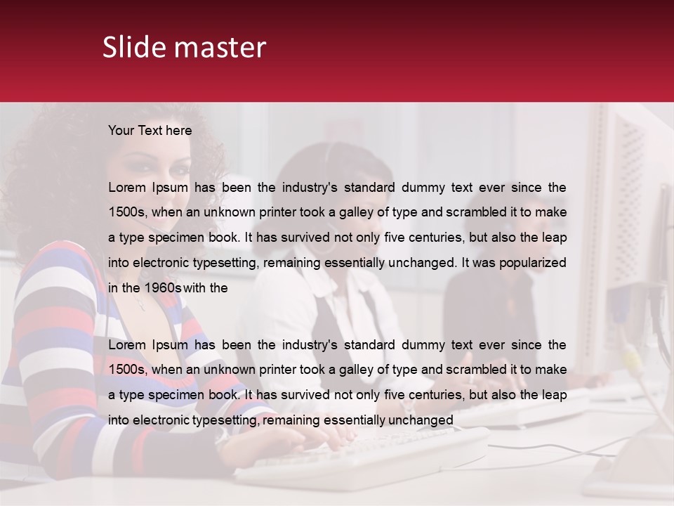 A Woman Sitting In Front Of A Computer With A Headset On PowerPoint Template