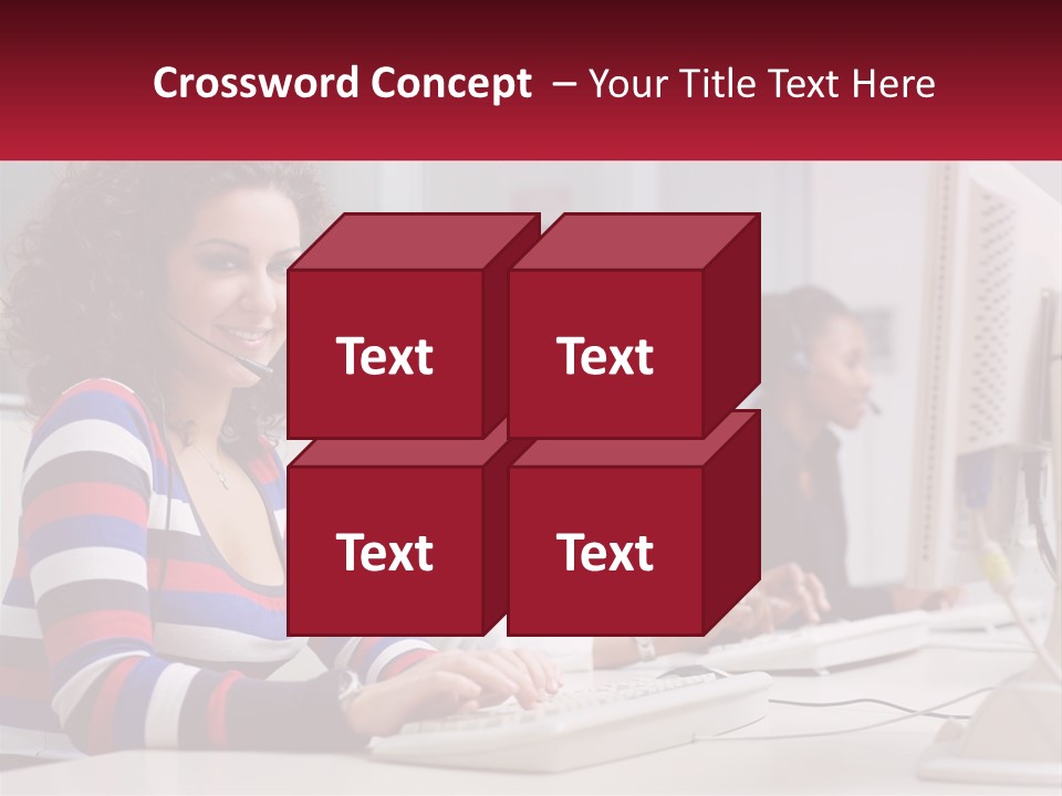 A Woman Sitting In Front Of A Computer With A Headset On PowerPoint Template