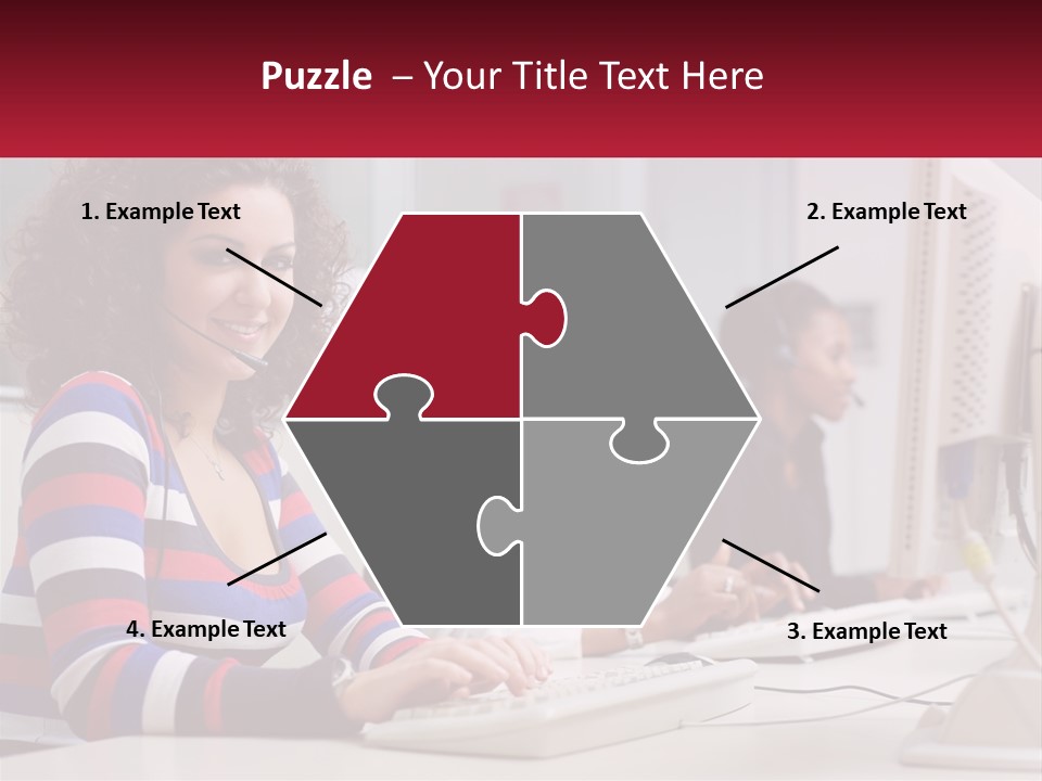 A Woman Sitting In Front Of A Computer With A Headset On PowerPoint Template