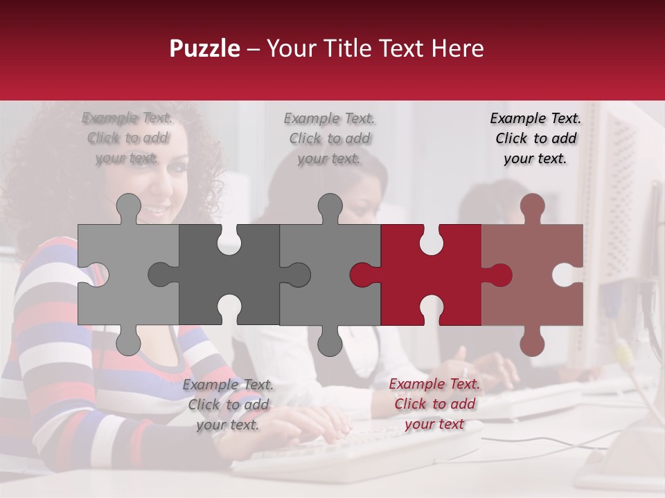 A Woman Sitting In Front Of A Computer With A Headset On PowerPoint Template