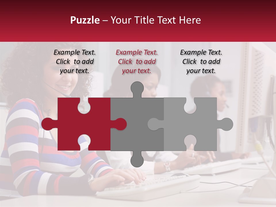 A Woman Sitting In Front Of A Computer With A Headset On PowerPoint Template