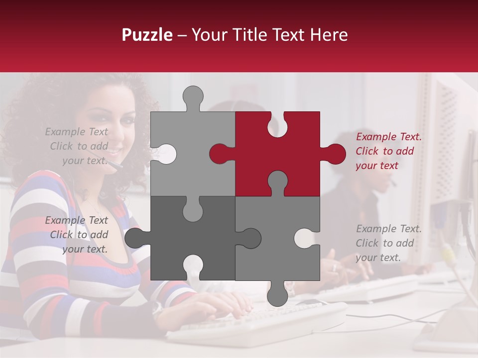 A Woman Sitting In Front Of A Computer With A Headset On PowerPoint Template