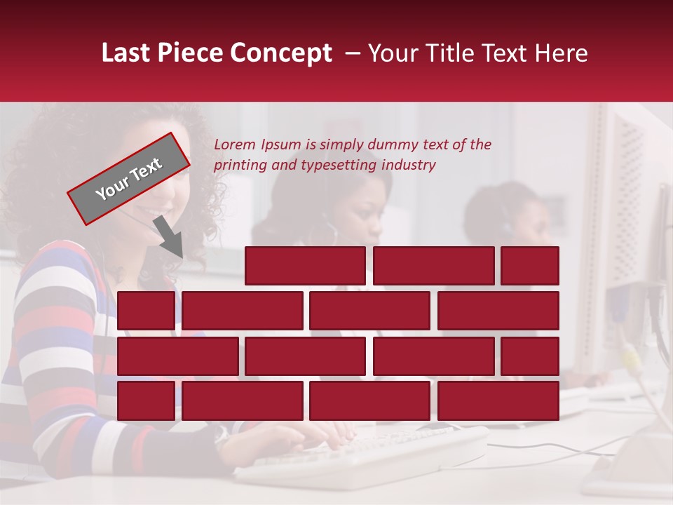 A Woman Sitting In Front Of A Computer With A Headset On PowerPoint Template