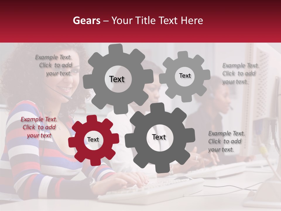 A Woman Sitting In Front Of A Computer With A Headset On PowerPoint Template