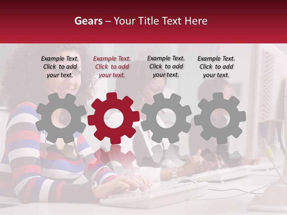 A Woman Sitting In Front Of A Computer With A Headset On PowerPoint Template