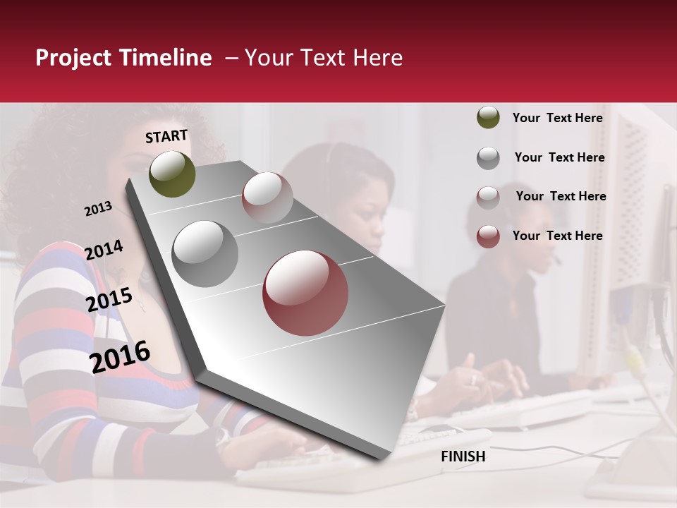 A Woman Sitting In Front Of A Computer With A Headset On PowerPoint Template