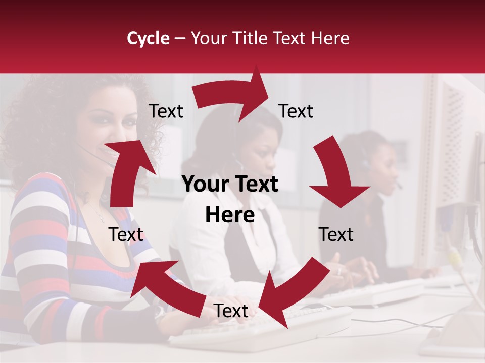 A Woman Sitting In Front Of A Computer With A Headset On PowerPoint Template