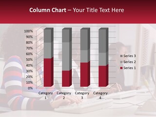A Woman Sitting In Front Of A Computer With A Headset On PowerPoint Template