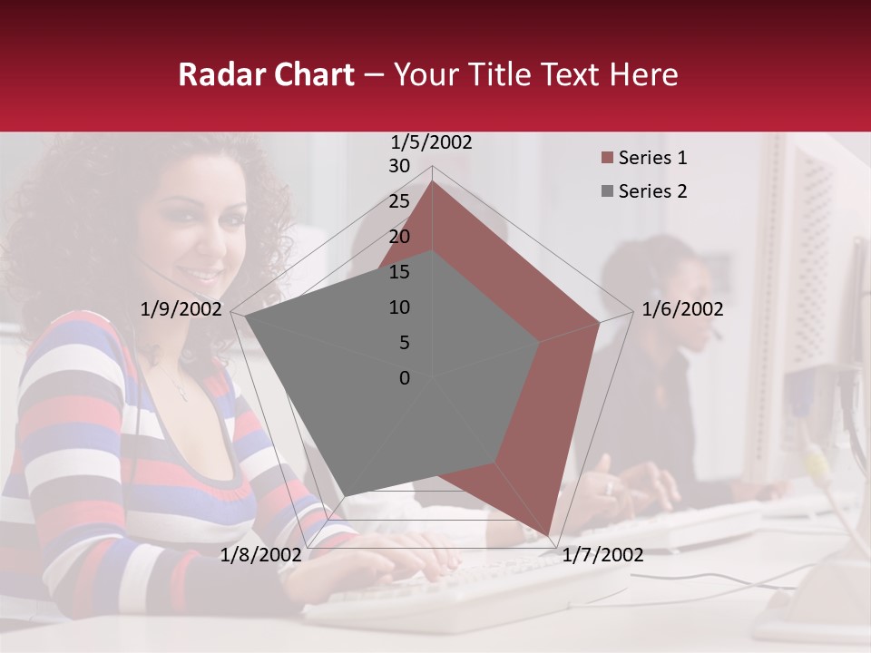 A Woman Sitting In Front Of A Computer With A Headset On PowerPoint Template