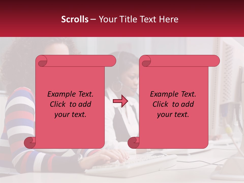 A Woman Sitting In Front Of A Computer With A Headset On PowerPoint Template