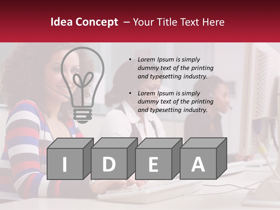 A Woman Sitting In Front Of A Computer With A Headset On PowerPoint Template