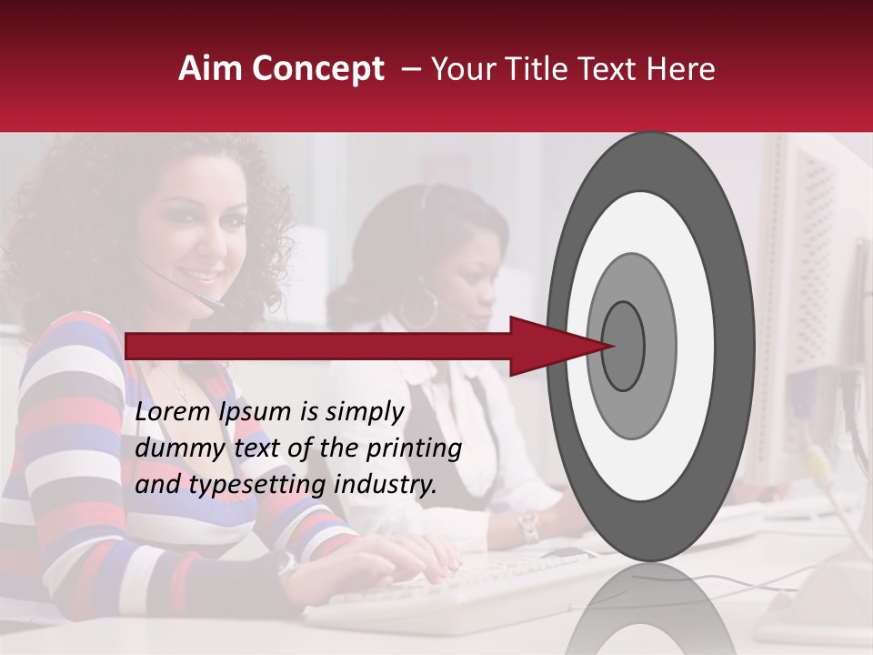 A Woman Sitting In Front Of A Computer With A Headset On PowerPoint Template