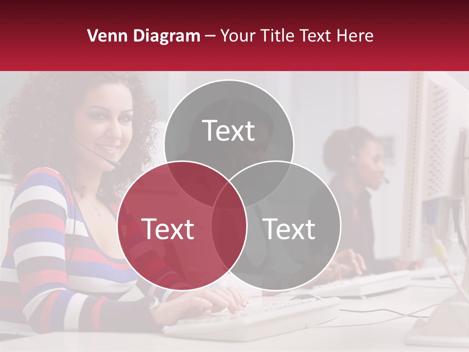 A Woman Sitting In Front Of A Computer With A Headset On PowerPoint Template