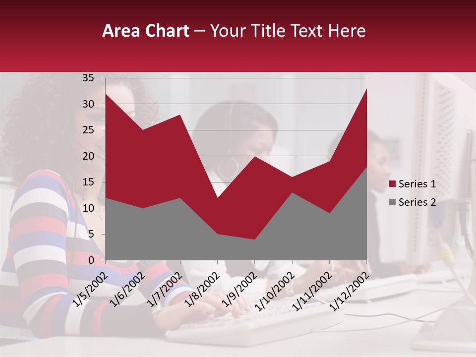 A Woman Sitting In Front Of A Computer With A Headset On PowerPoint Template