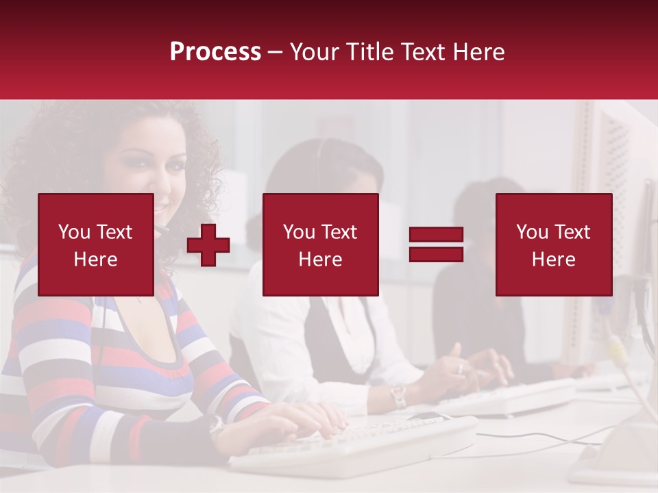 A Woman Sitting In Front Of A Computer With A Headset On PowerPoint Template