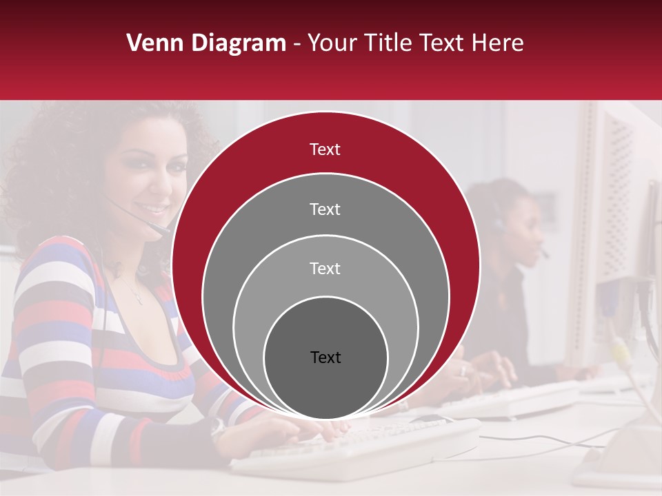 A Woman Sitting In Front Of A Computer With A Headset On PowerPoint Template