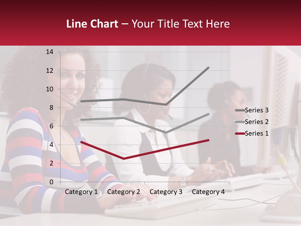 A Woman Sitting In Front Of A Computer With A Headset On PowerPoint Template
