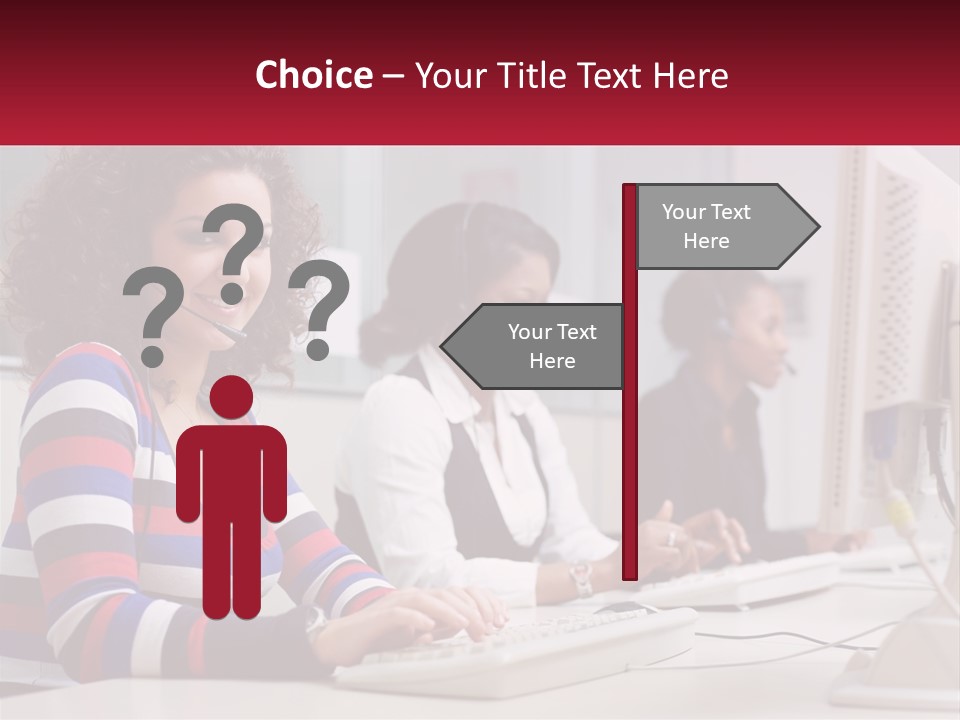 A Woman Sitting In Front Of A Computer With A Headset On PowerPoint Template